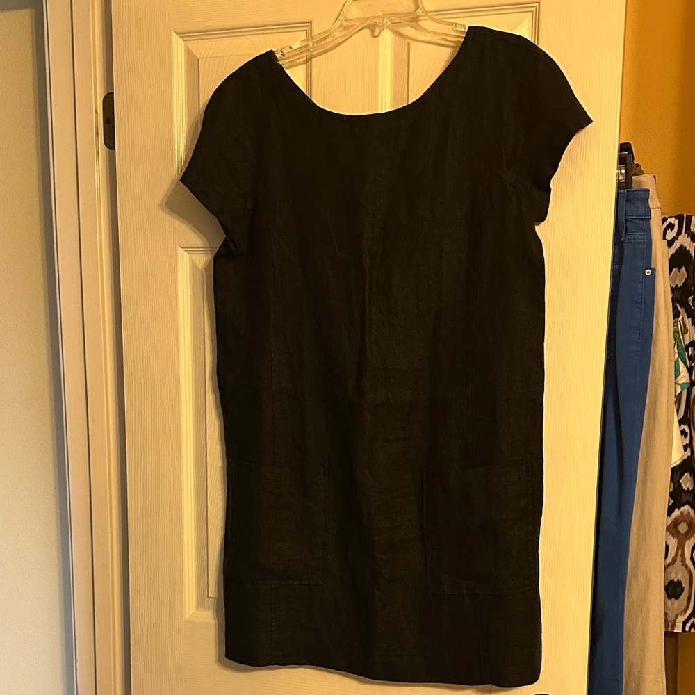 Eileen Fisher black 2 pocket linen dress or tunic